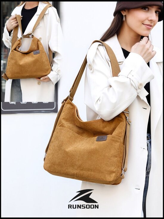 Convertible Corduroy Tote Backpack Purse Crossbody Hobo Shoulder Bag with main image 7